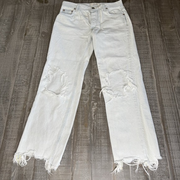 We The Free Denim - We The Free People Jeans Womens 24‎ Blue Denim Button Fly Distressed Fray Baggy